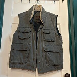 Vtg Eddie Bauer Goose Down Utility Quilted Vest Corduroy Collar**DISTRESSED